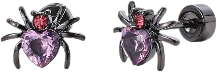 Izpack Punk CZ Spider Cartilage Tiny Stud Earrings Stainless Steel Pink Black Golden Plated Animal Crystal Love Heart Screw Flat Back Tragus Helix Studs Earring Cute Gothic Halloween Party Jewelry Gifts 18G - Image 1